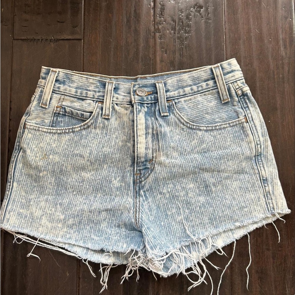 Levi's Blue and White Jean Shorts with Distressed Hem